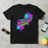 This Is My Hawaiian Shirt text with neon tropical leaves and flowers on a black t-shirt