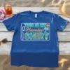 This Is My Hawaiian Shirt text with tropical graphics including palm trees, flowers, and a surfboard on a blue t-shirt
