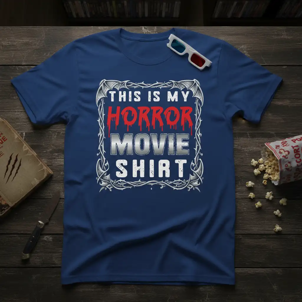 This is my Horror Movie Shirt design with bold, distressed typography and gothic framing for horror film fans