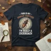This is my human costume I'm really a cockroach quote on a navy blue t-shirt with a graphic of a