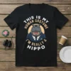 This Is My Human Costume I'm Really A Hippo text on a black t-shirt with a cartoon hippo wearing a
