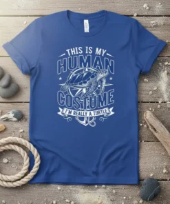 This is my human costume I'm really a turtle quote with a sea turtle graphic and anchor on a blue