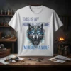 This Is My Human Costume I'm Really A Wolf t-shirt design with a detailed steampunk wolf graphic and blue accents