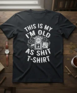 This is my I'm old as shit T-Shirt with a vintage grandfather clock graphic and distressed typography