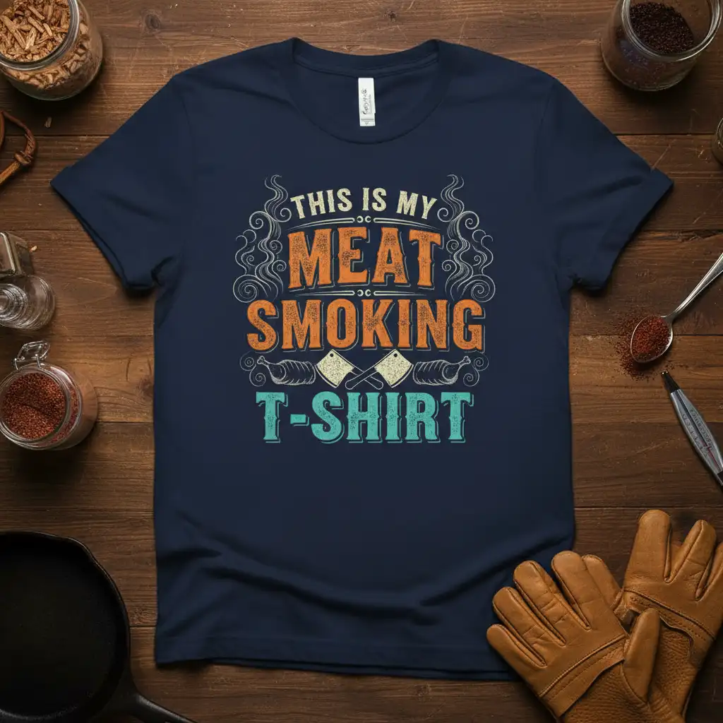 This Is My Meat Smoking T-Shirt design featuring bold text and crossed cleavers for barbecue enthusiasts