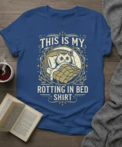 This Is My Rotting In Bed Cat Shirt design featuring a cat in bed, with the phrase "This Is My