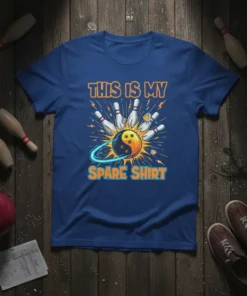 This Is My Spare Shirt funny bowling quote with a yin-yang bowling ball and pins graphic