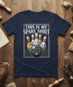 This Is My Spare Shirt funny bowling graphic tee with cartoon bowling ball and pins