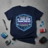 Navy t-shirt with bold neon blue text: "THIS KID HAS A USELESS PANCREAS" and "#TYPEONEDIABTES" with thumbs up graphics