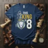 This King Is 8 birthday t-shirt design with a lion, chess king, and the number 8 graphic