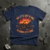 Dumpster fire graphic with text "This Little Light of Mine I'm Gonna Let It Shine" on a navy blue t-shirt