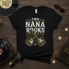 Black t-shirt with "THIS NANA ROCKS" text and crossed electric guitars graphic