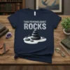 This Psychologist Rocks T-Shirt featuring stacked zen stones and white sand design, with distressed text