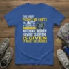 Blue t-shirt with bold yellow and white text quote "This Sport Pushes Me Limits" and graphic of wrestlers