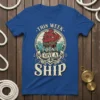 This Week I Don't Give A Ship humorous quote t-shirt with a vintage sailing ship graphic and nautical anchors