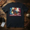 Thorpedo Anna horse racing t-shirt design with jockey on a thoroughbred horse against a distressed American flag background