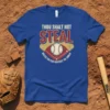 Thou Shalt Not Steal quote t-shirt with baseball graphic and home plate design