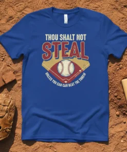 Thou Shalt Not Steal quote t-shirt with baseball graphic and home plate design