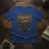 Throat Goat Skull T-Shirt with ornate gold frame and glowing blue eyes, dark fantasy graphic