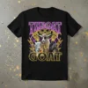 Throat Goat t-shirt design featuring three cool goats with sunglasses and gold chains, set against lightning and skull graphics