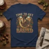Time To Get Basted Thanksgiving turkey holding beer mugs graphic tee with festive fall leaves