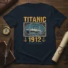 Titanic 1912 t-shirt design featuring a vintage illustration of the ship and anchors