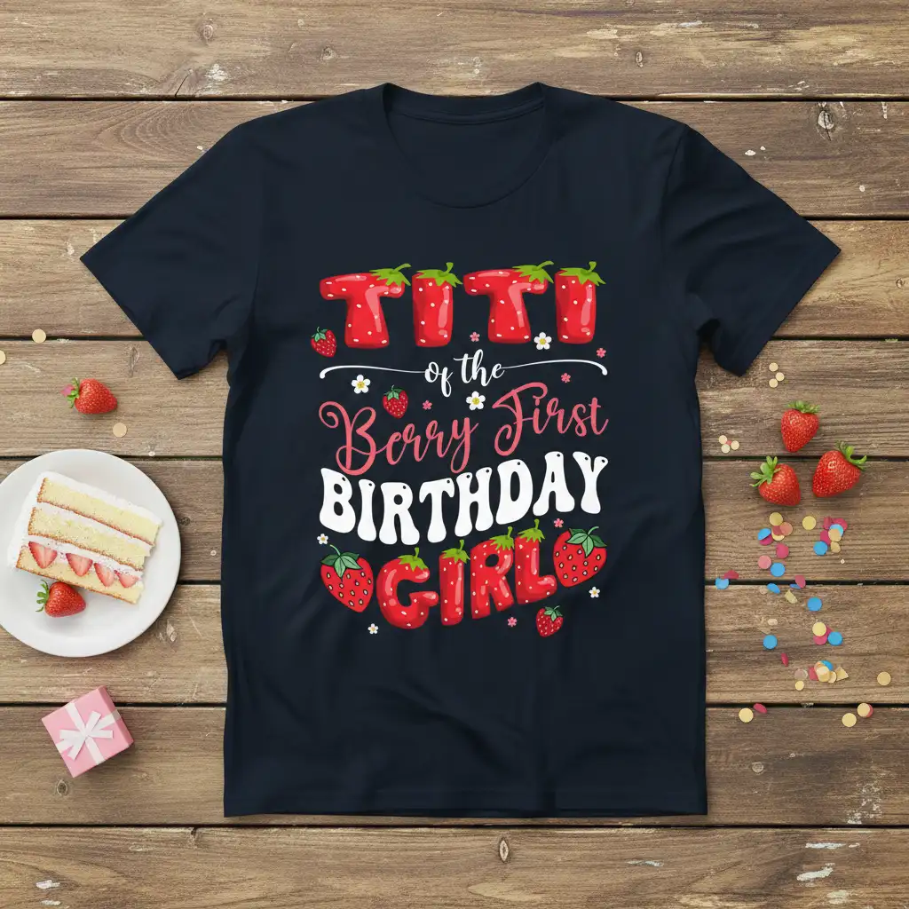 TITI of the BERRY FIRST BIRTHDAY GIRL design with strawberry elements and festive text for a child's first birthday