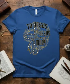 TO JESUS To JESUS through MARY bold graphic design printed on comfortable cotton t-shirt