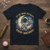 To The Moon And Back Happy Birthday t-shirt with a cute astronaut holding a birthday cake on the moon