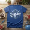 Today is my Birthday SO.... text design on a royal blue t-shirt, featuring decorative accents and glitter elements