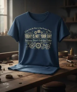 T-shirt with bold gold text: "I Can Only Be Nice to One Person Today! TODAY IS NOT YOUR DAY Tomorrow