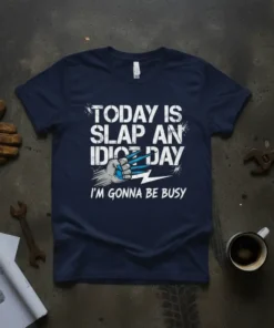 TODAY IS SLAP AN IDIOT DAY I'M GONNA BE BUSY text design with a hand and claws graphic on a