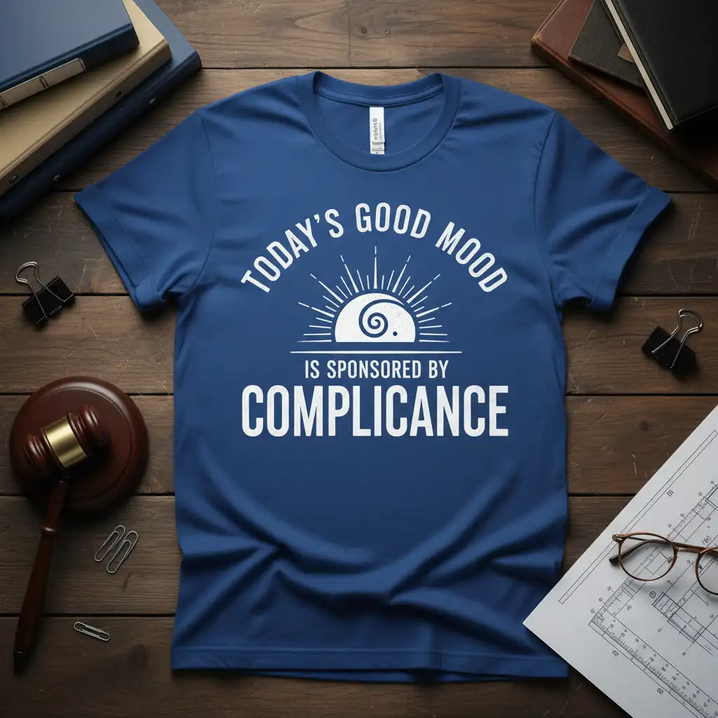 Today's Good Mood Is Sponsored By Compliance quote t-shirt with sun and spiral graphic