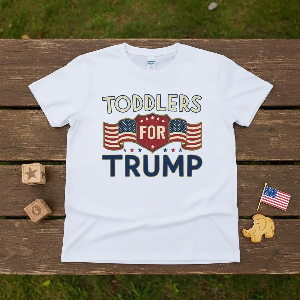 Toddlers For Trump t-shirt design with patriotic American flags and bold lettering