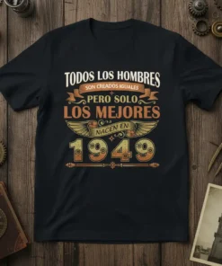 Spanish text "Todos Los Hombres Son Creados Iguales Pero Solo Los Mejores Nacen En 1949" in vintage distressed font on