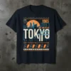 Tokyo Be Brave Be Bold Be Strong Japanese T-Shirt with cityscape and vintage sportwear design