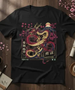 Tokyo Dragon Japanese Kanji Streetwear creative graphic design printed on comfortable cotton t-shirt