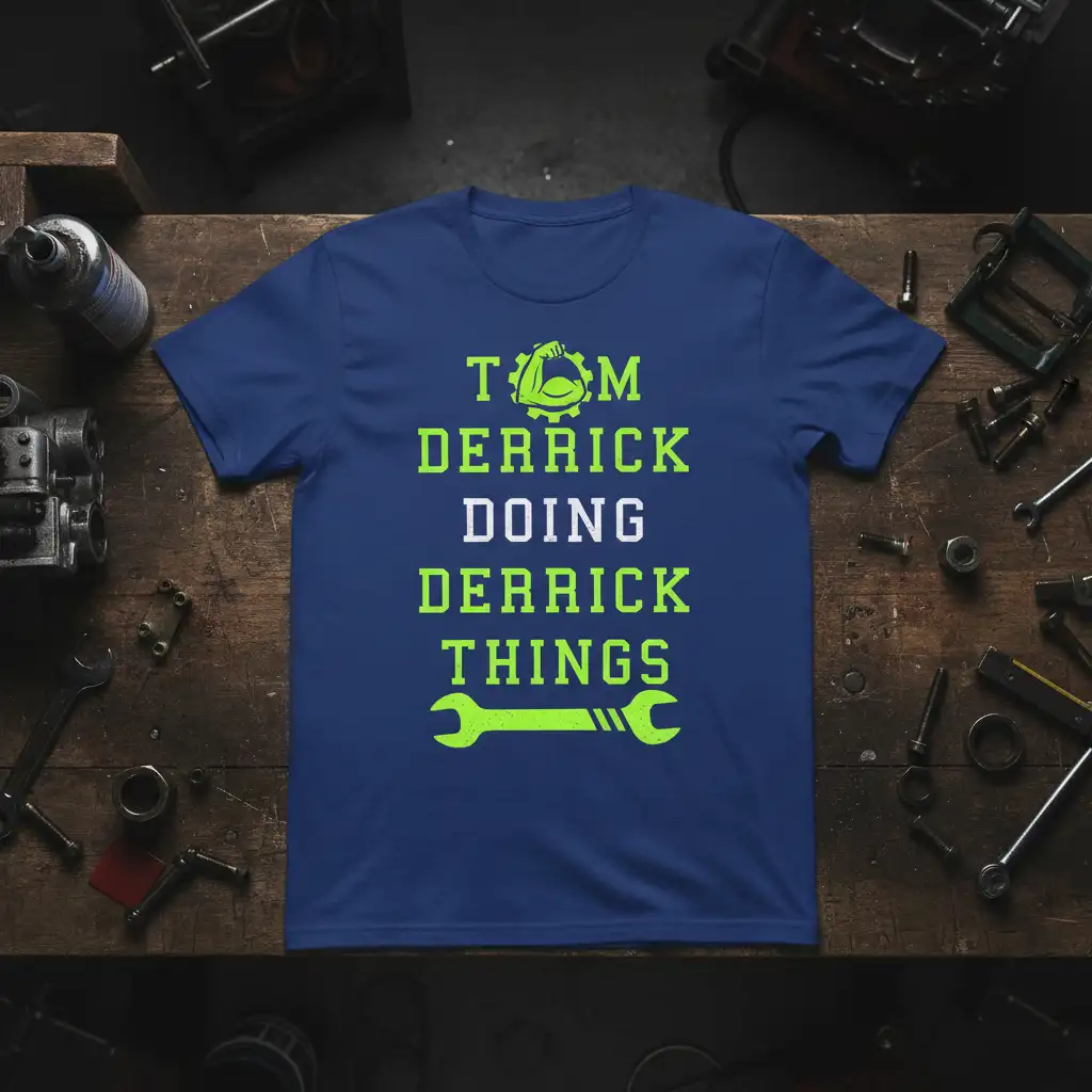Tom Derrick Doing Derrick Things personalized name shirt with tool graphic