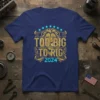 Political T-Shirt with "Too Big To Rig 2024" text, featuring a lion graphic and stars, on a navy blue shirt