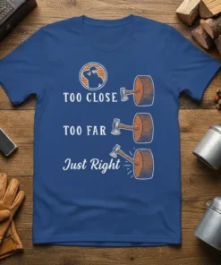 TOO CLOSE TOO FAR Just Right detailed graphic design printed on comfortable cotton t-shirt