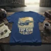 Top Gun Cat design featuring a fighter jet flying through clouds with bold text below