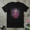Black t-shirt with "TOTAL PARTY KILL" text in a bold, explosive graphic design with red and blue accents