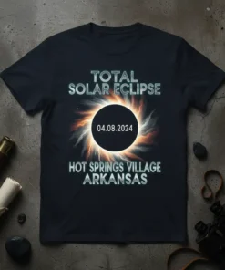 Total Solar Eclipse 04.08.2024 Hot Springs Village Arkansas t-shirt design featuring a dramatic eclipse graphic
