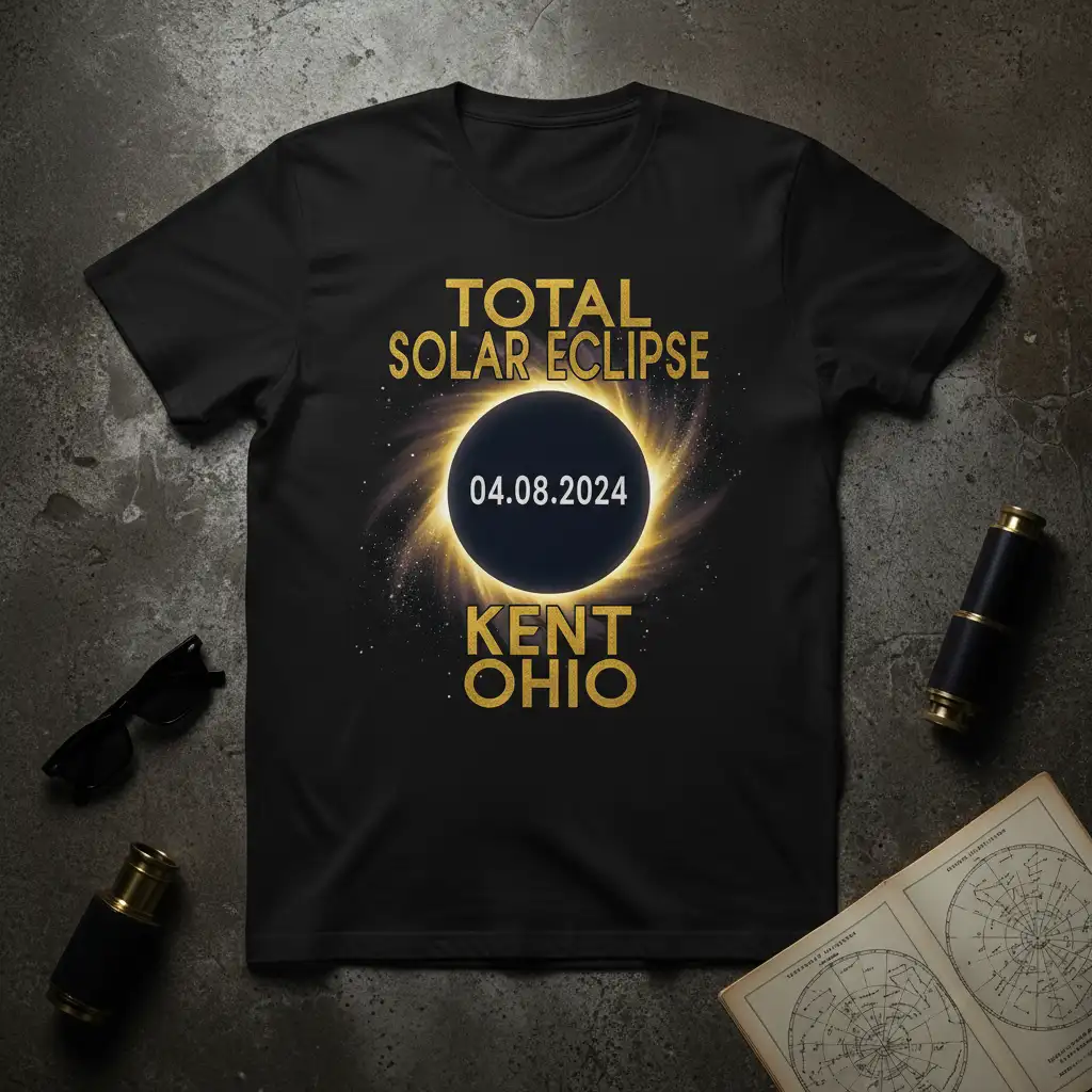 TOTAL SOLAR ECLIPSE 04.08.2024 KENT OHIO detailed print printed on soft premium material creating a standout t-shirt