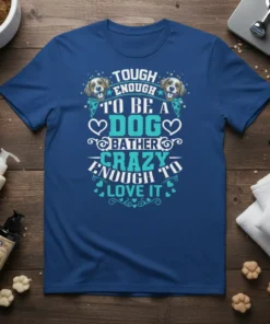 T-Shirt with text "Tough Enough To Be A Dog Bather Crazy Enough To Love It" and dog graphics