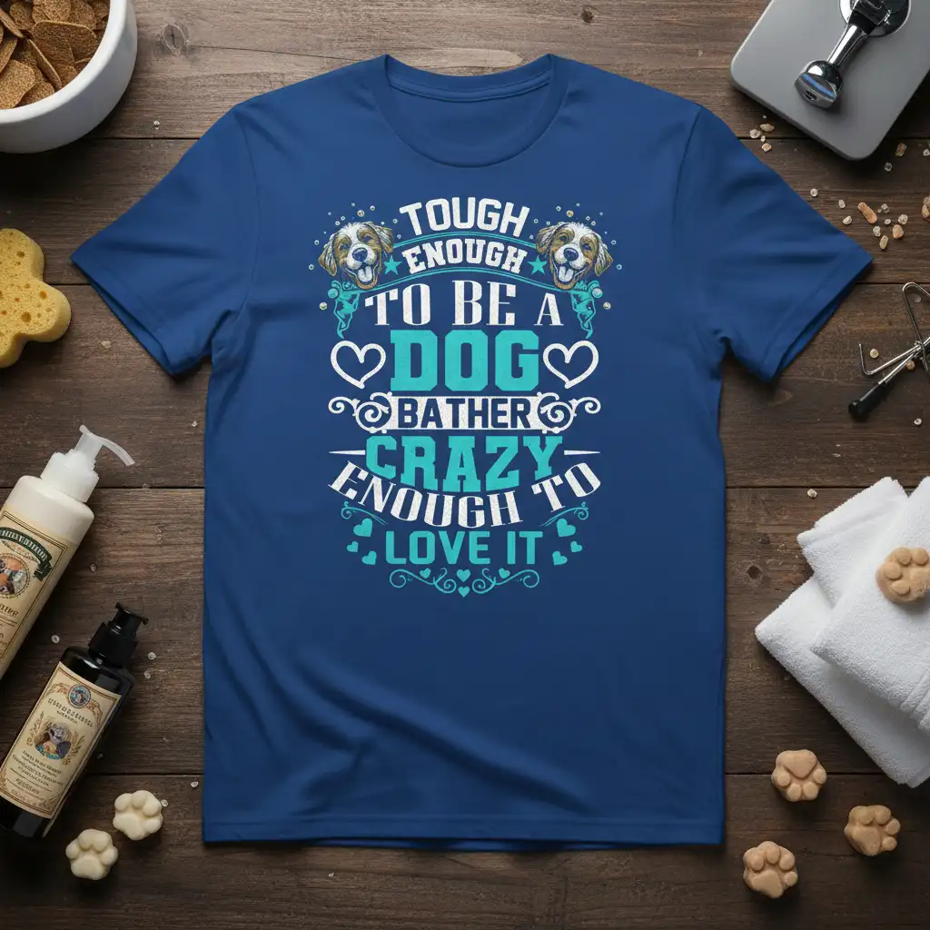 Tough Enough To Be A Dog Bather Crazy Enough To Love It quote t-shirt with dog illustrations