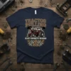 Tractor pulling is my favorite season quote with a vintage tractor and checkered flags graphic on a navy t-shirt