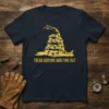 Tread Around and Find Out t-shirt with a coiled snake graphic and patriotic slogan