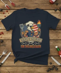 Treason is the reason for this BBQ season t-shirt design featuring an eagle chef with a spatula and torch, American
