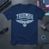 Navy t-shirt with distressed white TRIUMPH lettering and a stylized eagle graphic in the center